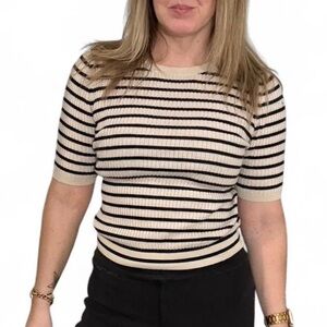 Uniqlo Black & Beige Striped Women's Sweater Top